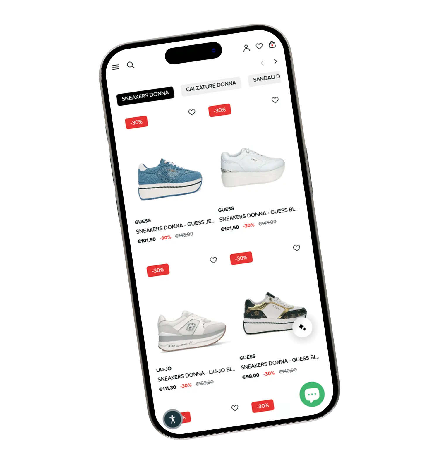 mockup smartphone sospeso con schermo ecommerce