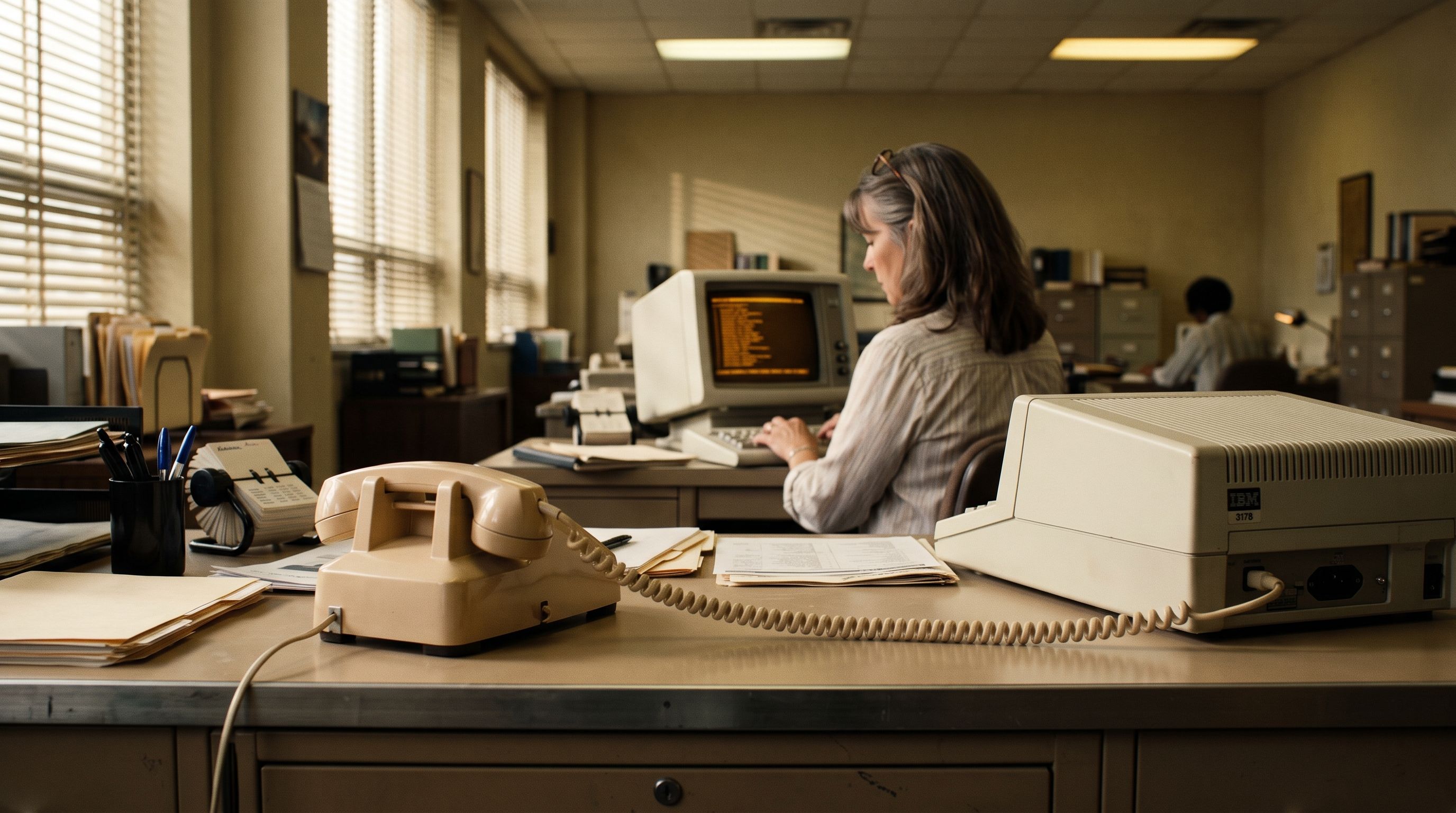 Venditore al telefono con la cornetta a spirale mentre sulla scrivania un catalogo B2B mostra già i prezzi del cliente che sta chiamando | Foto AI generated