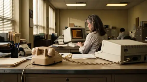 Venditore al telefono con la cornetta a spirale mentre sulla scrivania un catalogo B2B mostra già i prezzi del cliente che sta chiamando | Foto AI generated