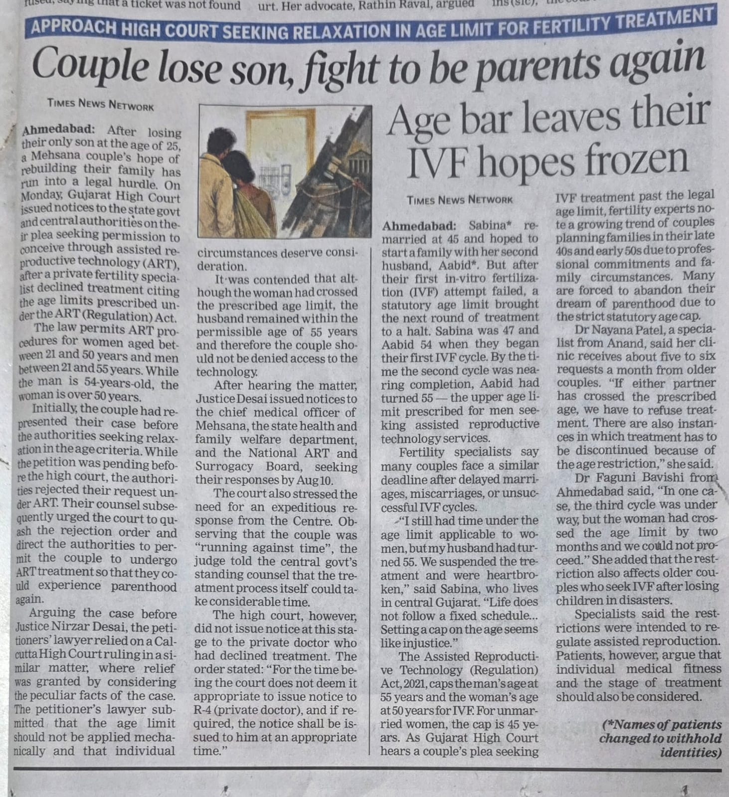 The Times of India clipping — Couple lose son, fight to be parents again