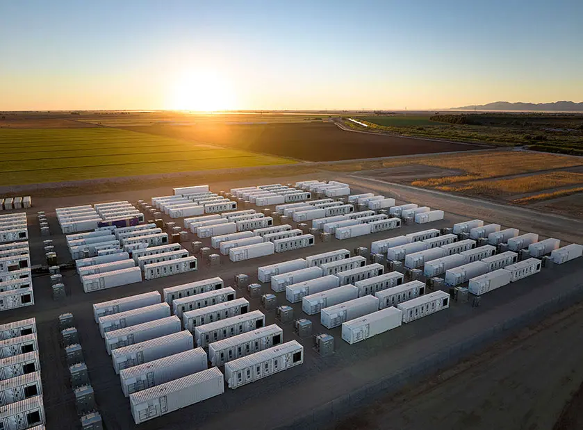 Aerial photo of energy storage in desert.