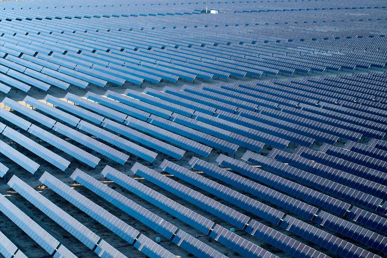 a large number of solar arrays