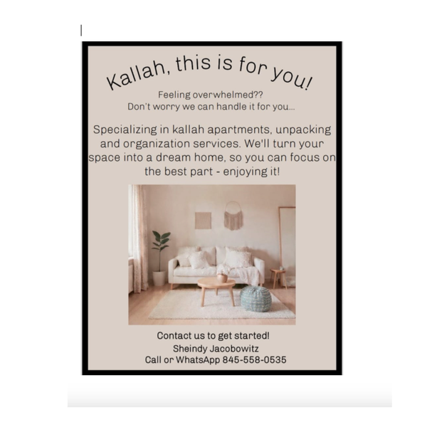 Kallah unpacking and organizing service