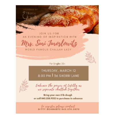 Tiferes Yaelle Evening of Inspiration for singles ages 25+ Monsey NY