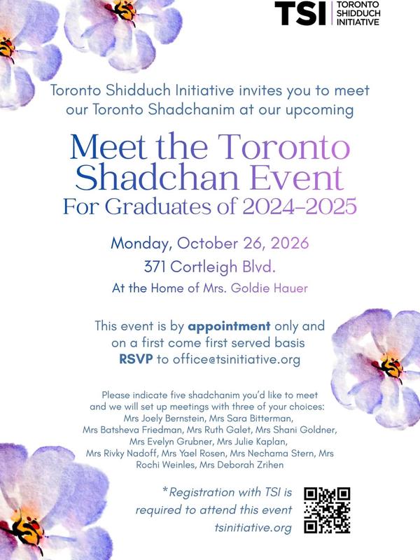 Meet The Shadchan, Toronto, Girls Graduated 2024-2025