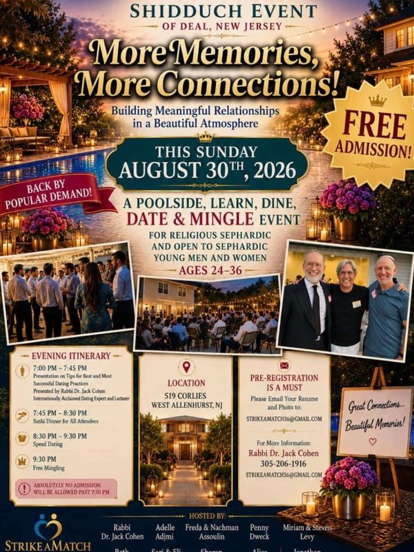Strike A Match, Deal NJ, Ages 24-36, Religious Separdic & Open To 