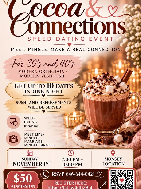 C&C Speed Dating, Monsey, Modern Orthodox/Modern Yeshivish Ages 30's & 40's