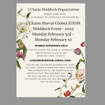 L'Chaim ShidduchGlobal Zoom Event
