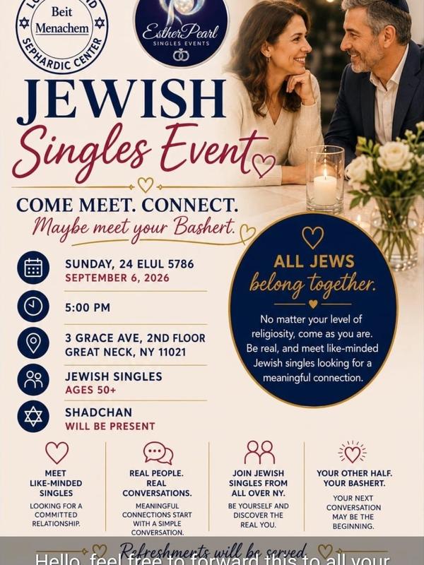 Long Island Sephardic Centre, Singles Event, Great Neck NY, Ages 50+