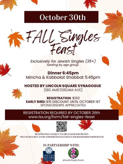 Lincoln Square Synagogue Shabbat Singles Feast, Ages 35+ 
