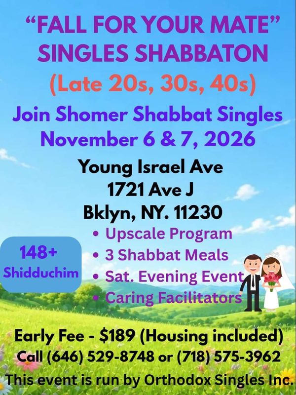 Orthodox Singles Inc Shabbaton, Brooklyn Ages late 20's-30-40's