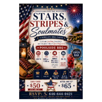 Stars, Stripes & Soulmates Singles BBQ, MO Monsey, Ages 30-45 