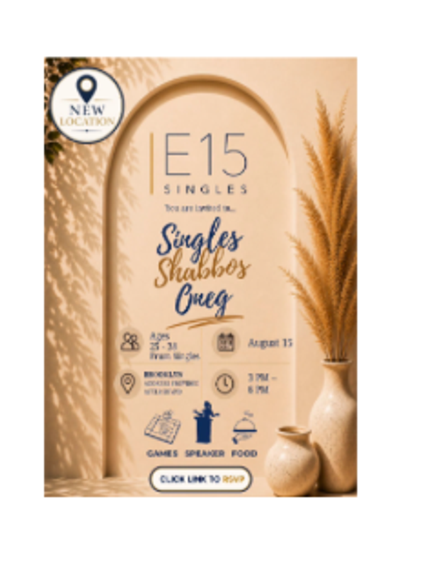 E15 Frum Singles Shabbos Oneg Brooklyn, Ages 25-38 3-6pm