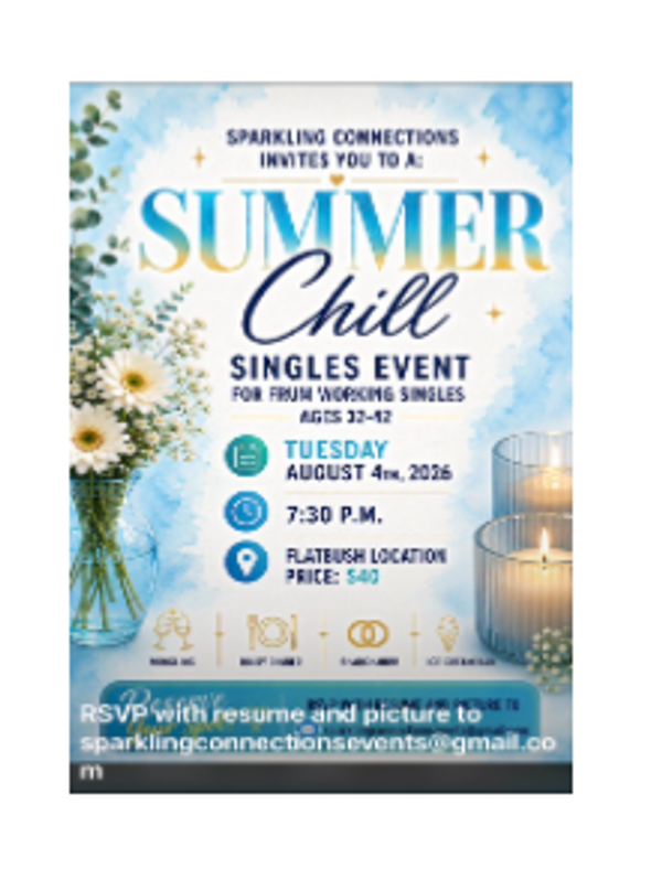 Sparkling Connections, Summer Chill, Frum Working Singles Ages 32-42