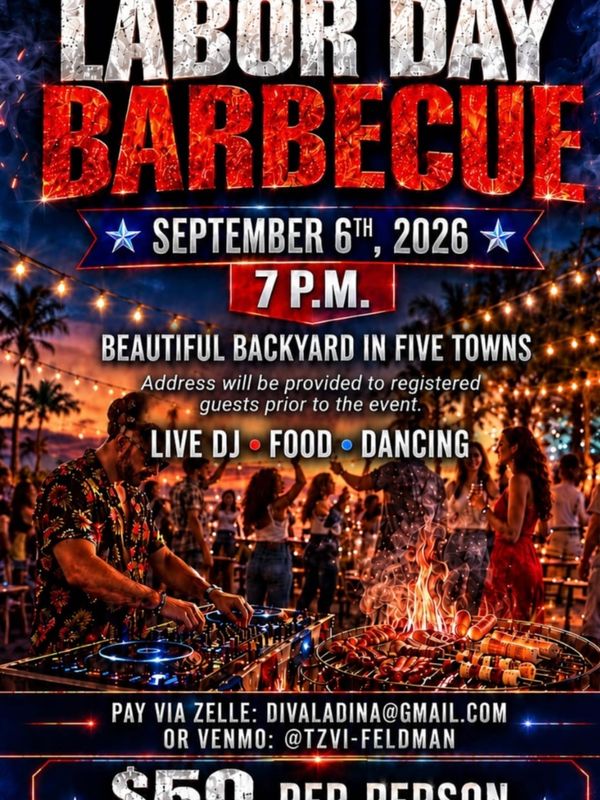 Labor Day BBQ, 5T Location. Live DJ, Food, 