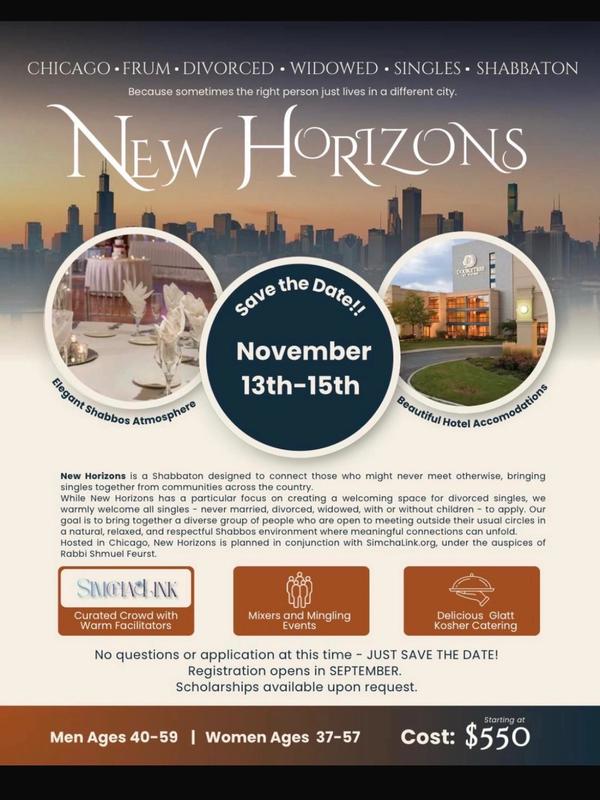 New Horizons Shabbaton, Chicago, Ages W37-57, M40-59 