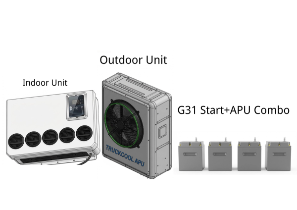 TRUCKCOOL 12V APU A3: 400-800 Ah Start-Stop Lithium Battery + 10000 BTU Cab Air Conditioner