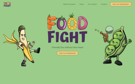 Main website screenshot for Food Fight the Card Game