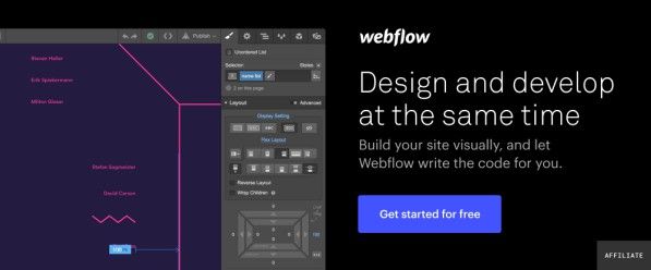 Webflow affiliate banner - design, build and succeed with Webflow!