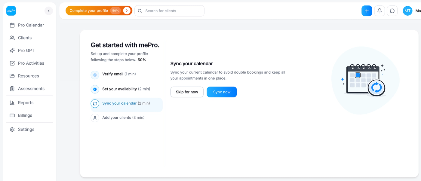 Screenshot: Click Sync now, or Skip for now.