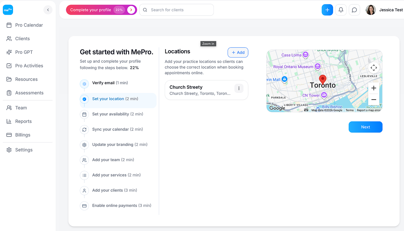 Screenshot: Your locations and the map.
