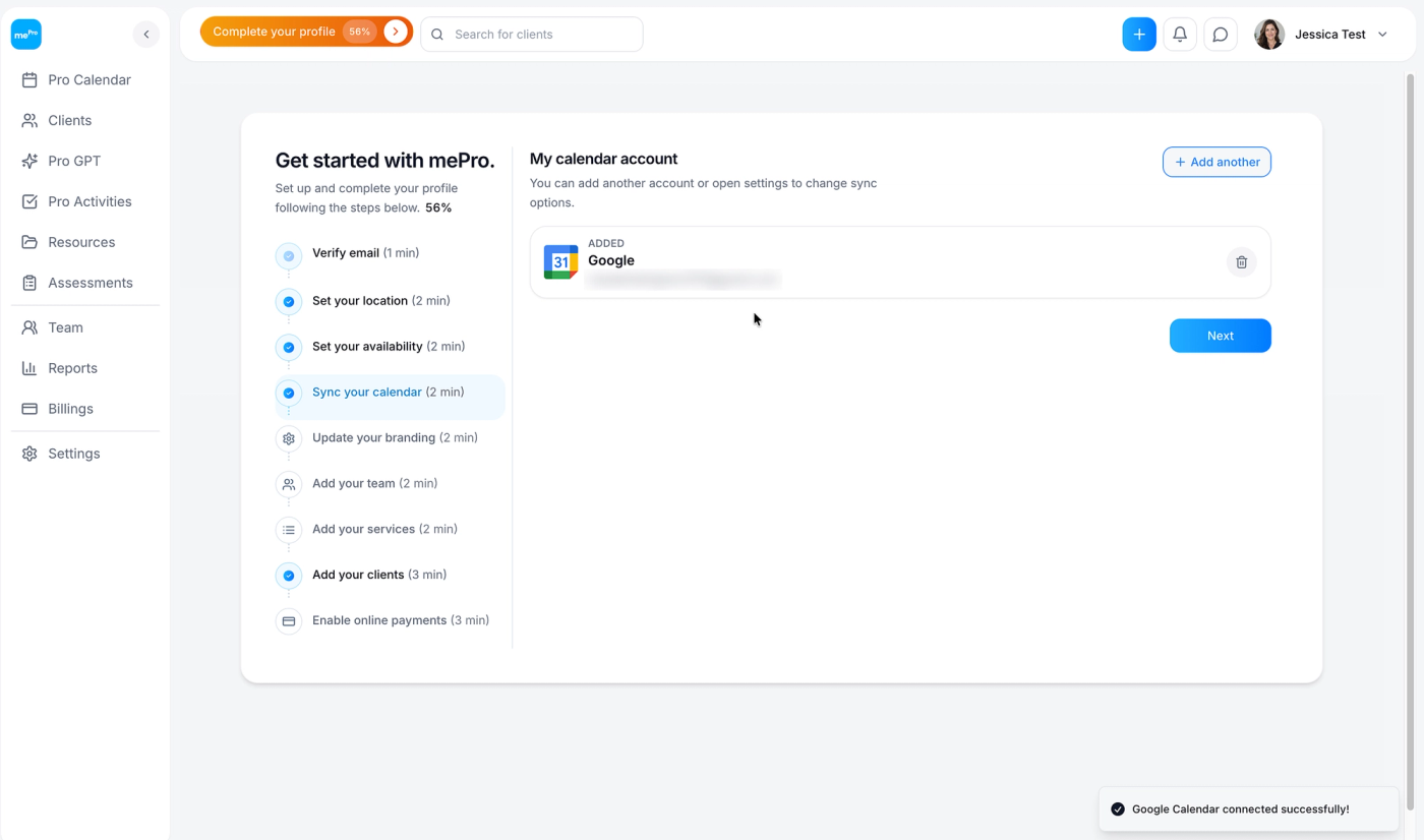 Screenshot: Your connected Google account.