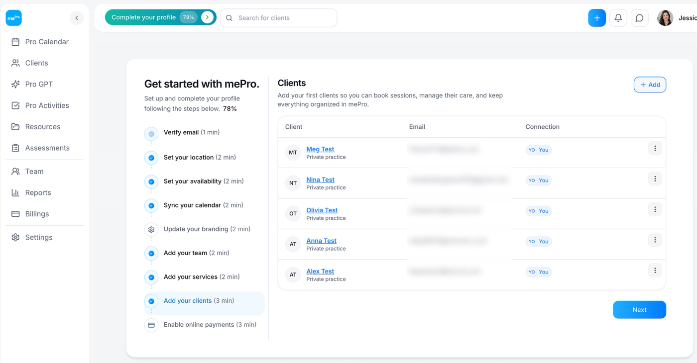 Screenshot: Your clients.