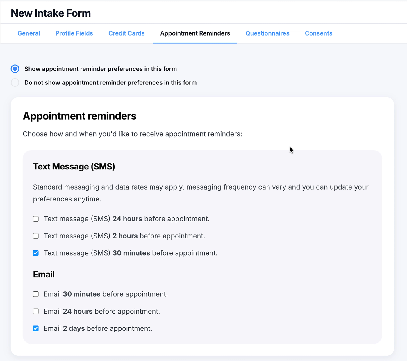 Screenshot: Appointment Reminders