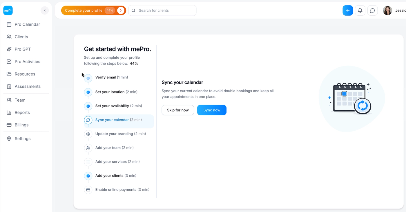 Screenshot: Click Sync now, or Skip for now.