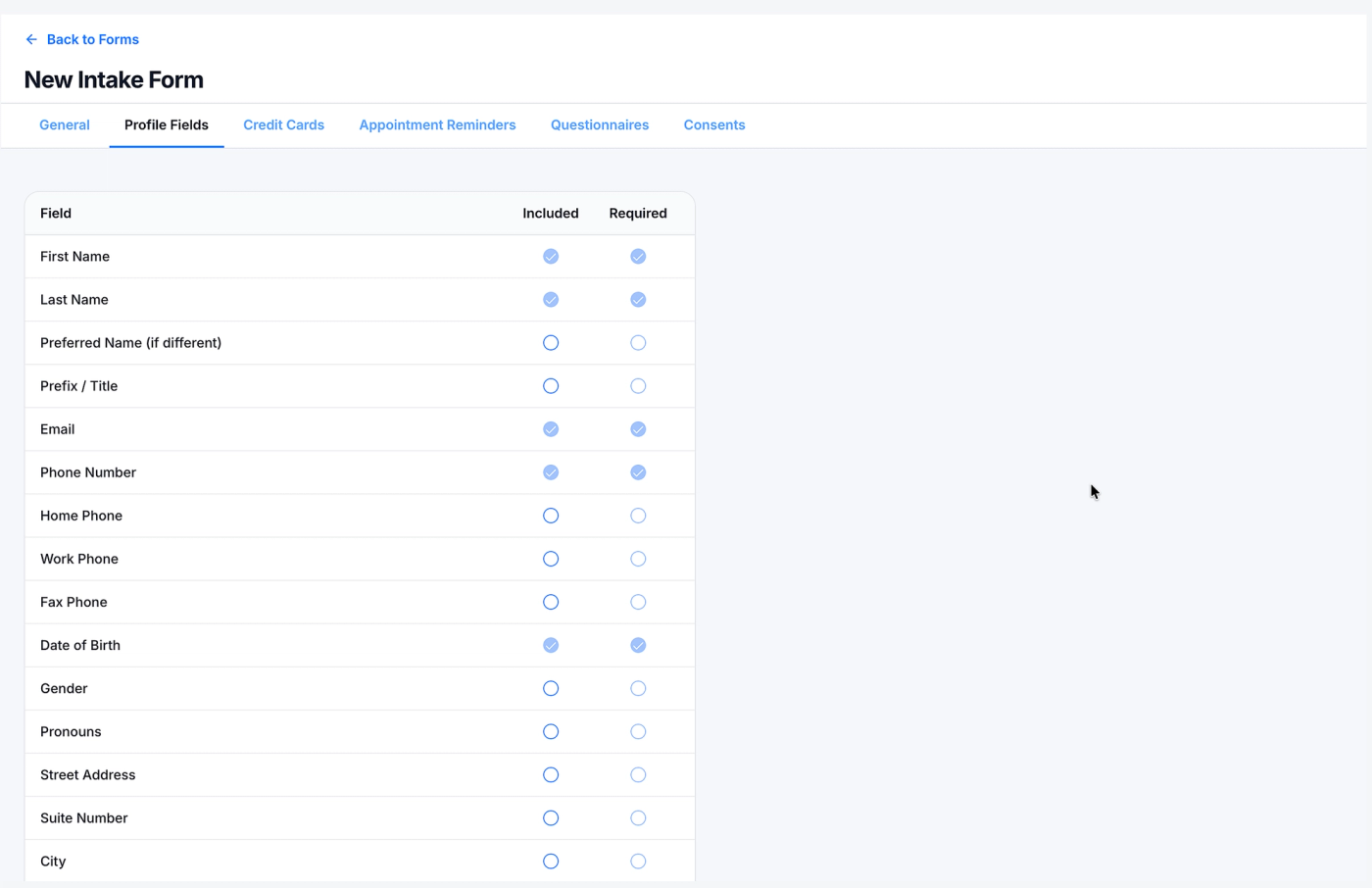 Screenshot: Profile Fields