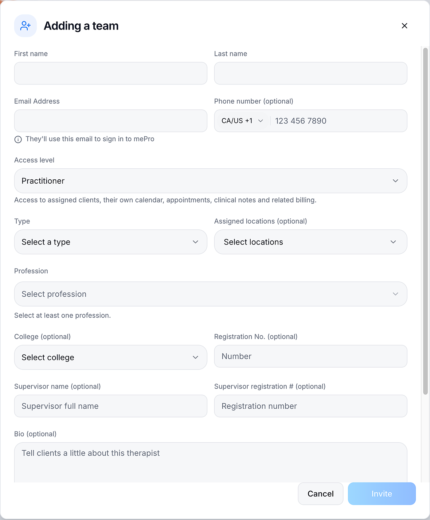 Screenshot: The Adding a team form.