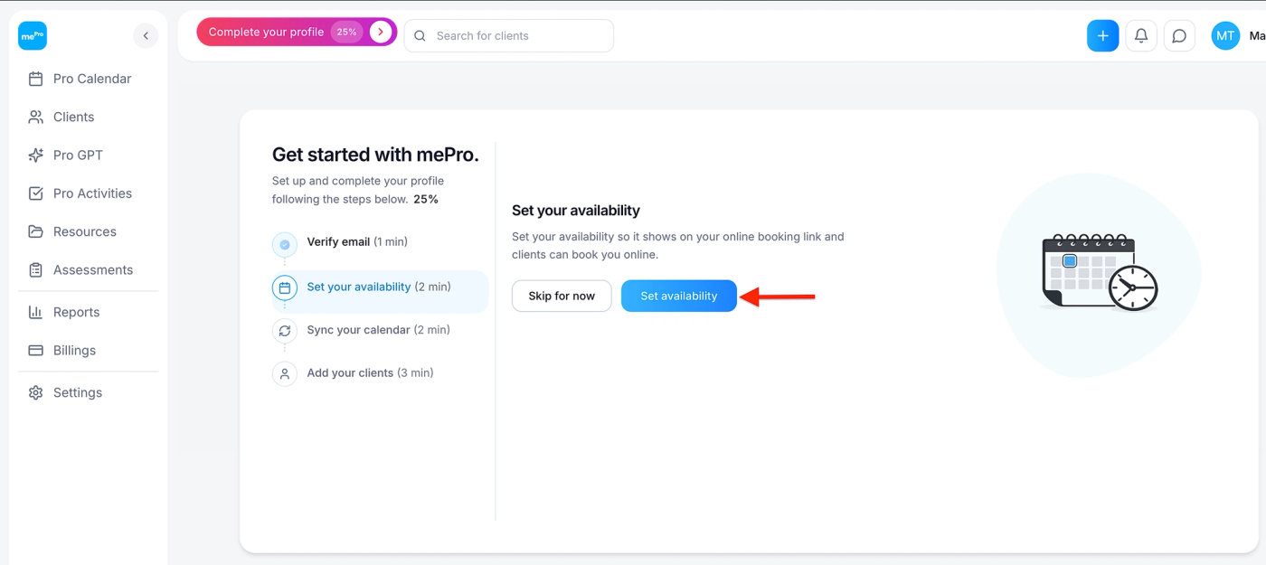 Screenshot: Click Set availability.