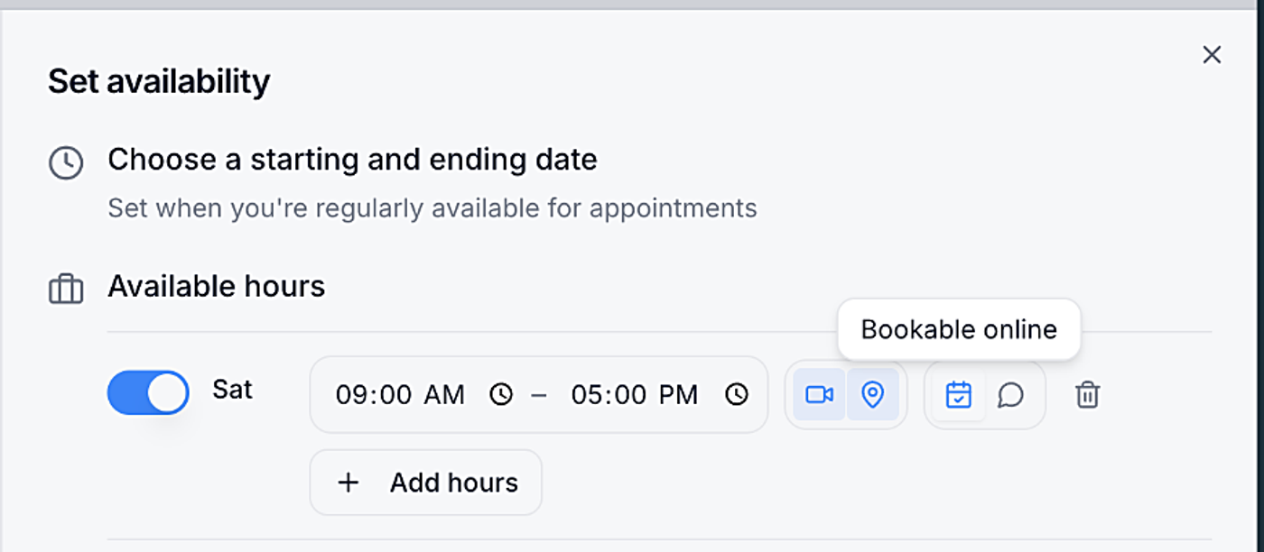 Screenshot: Bookable online