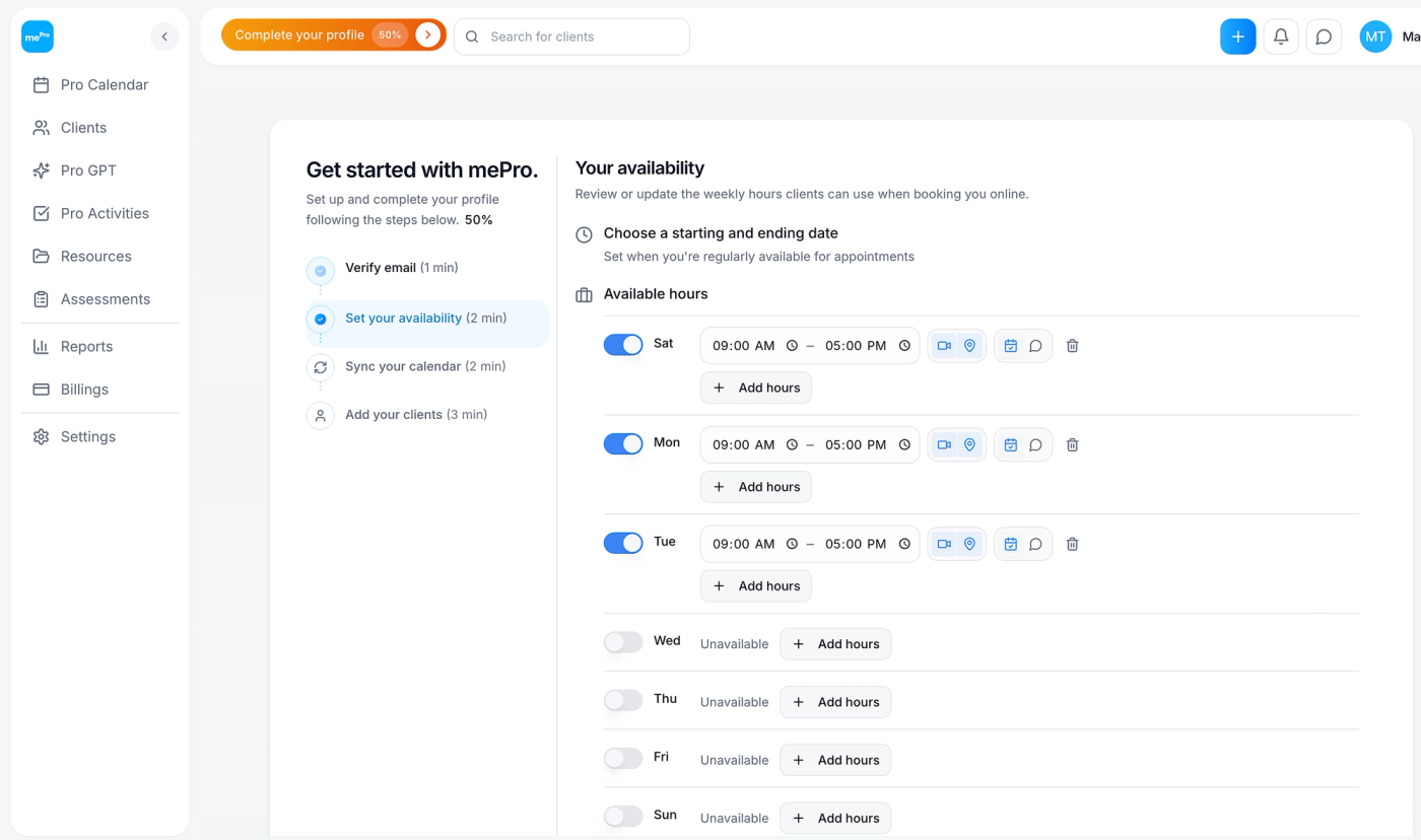 Screenshot: Your availability in the checklist.