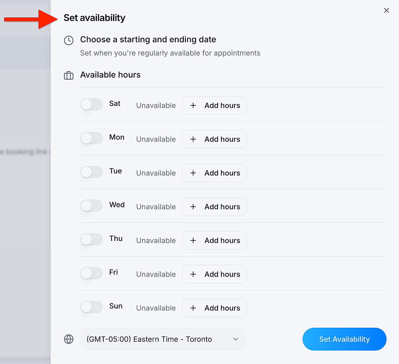 Screenshot: Every day starts as Unavailable.