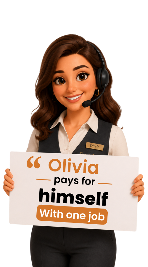 Mike AI Receptionist holding human receptionist vs AI comparison chart