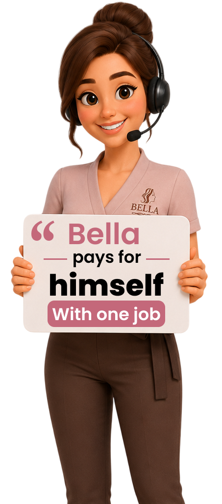 Mike AI Receptionist holding human receptionist vs AI comparison chart
