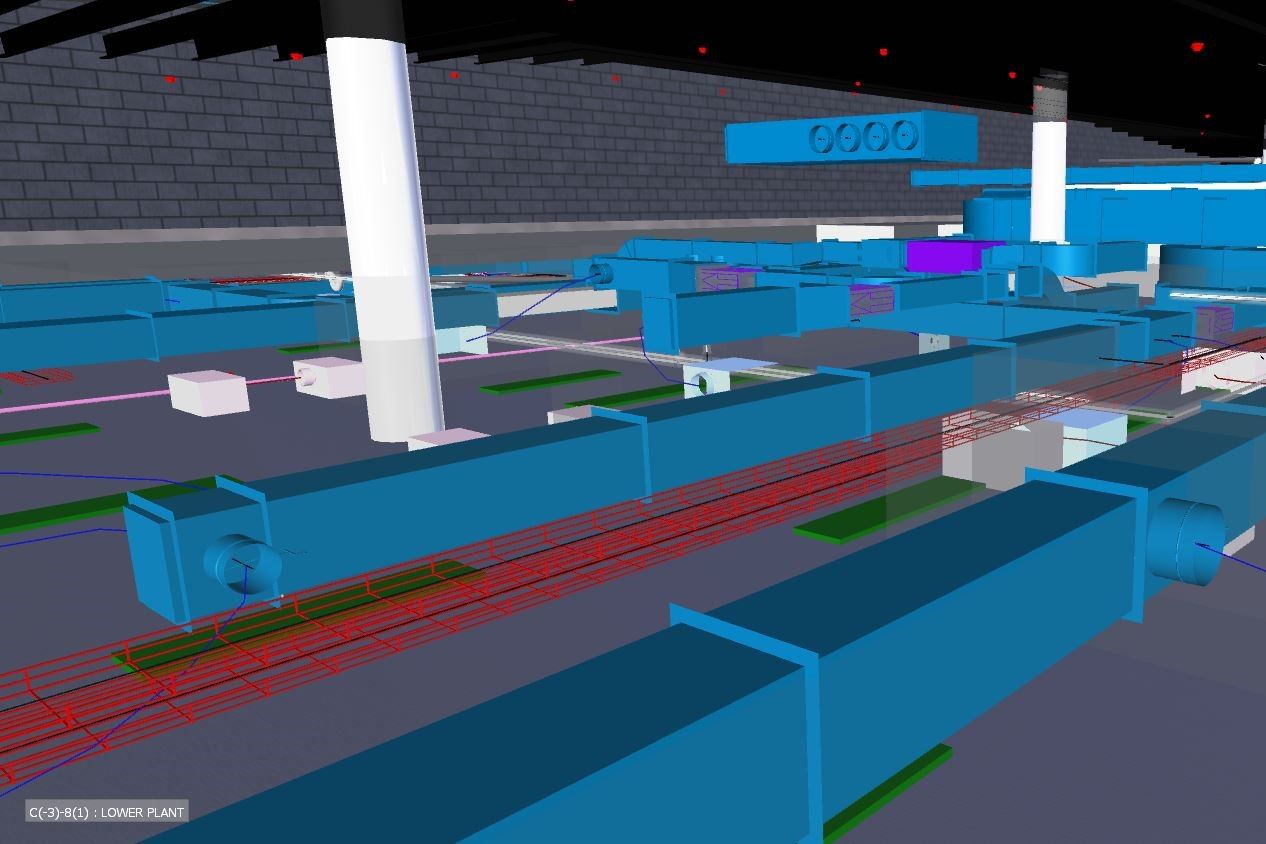 A BIM model of ceiling ducts and beams 