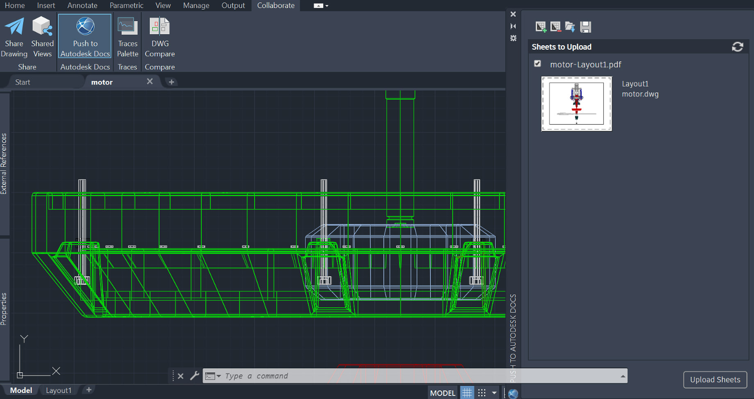 Screenshot of AutoCAD's push to Docs functionality