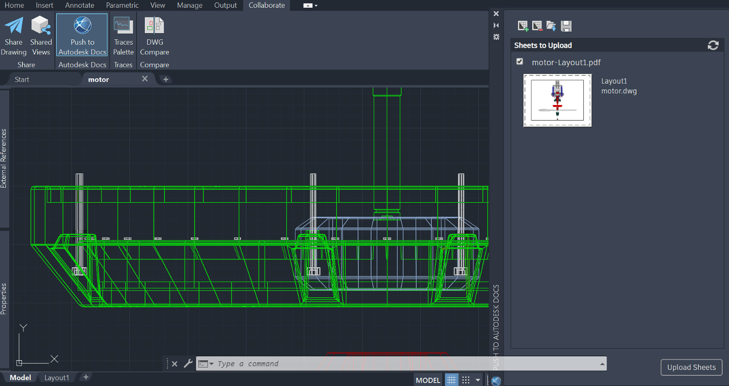 Screenshot of AutoCAD LT's push to Docs functionality
