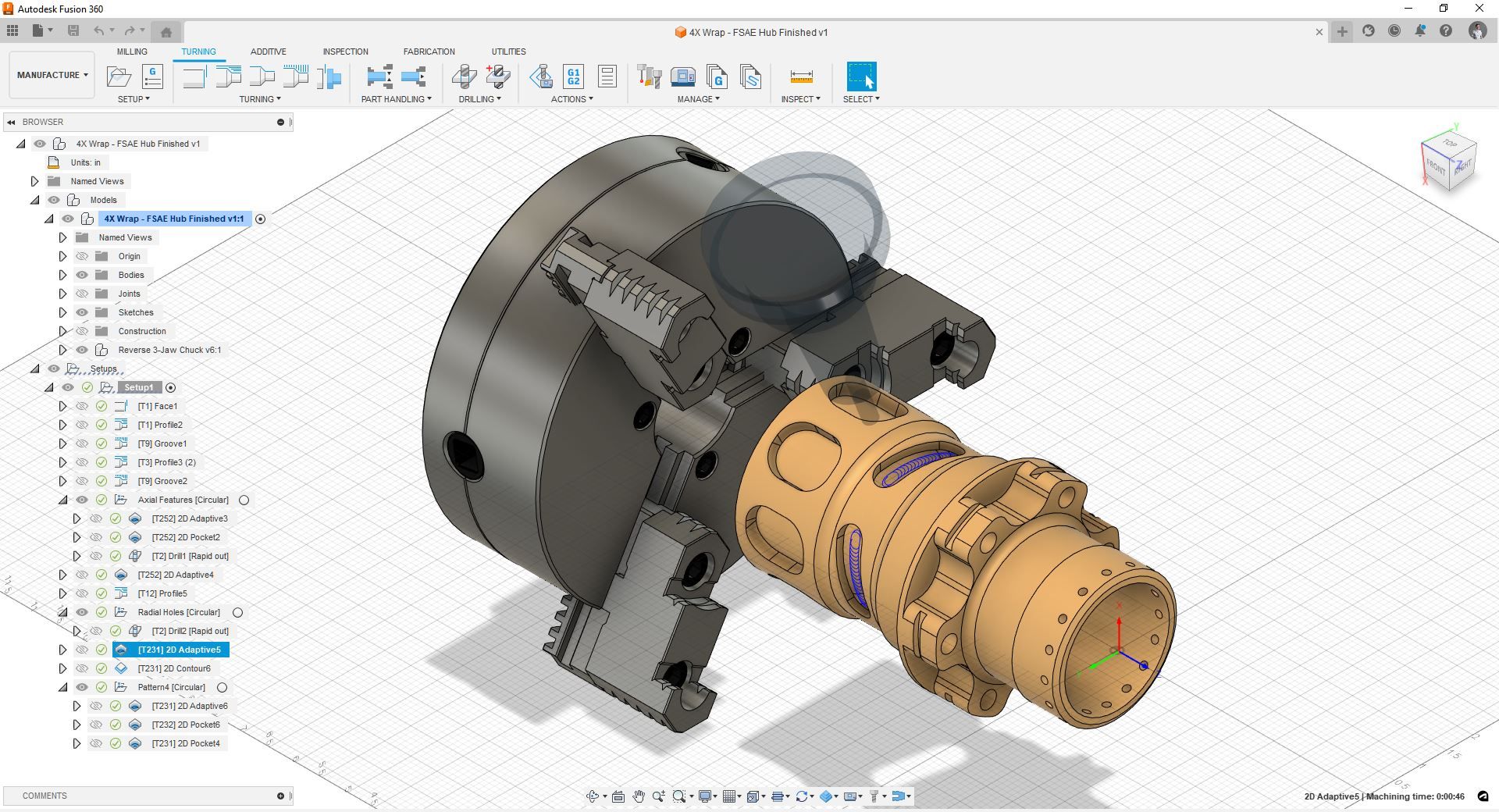 Screenshot of Autodesk Fusion 360's integrated CAD/CAM functionality