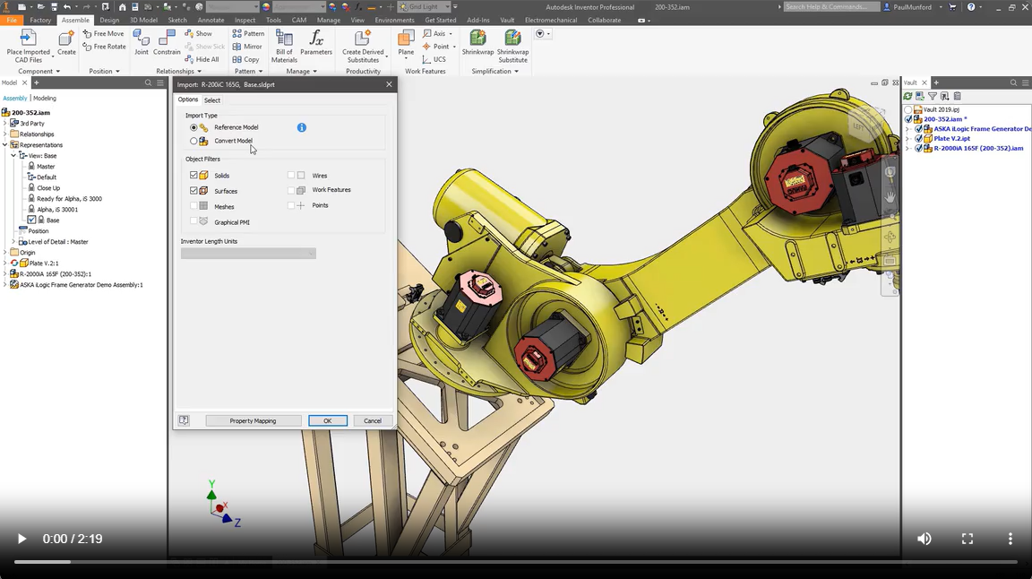 cad integration function in vault professional software