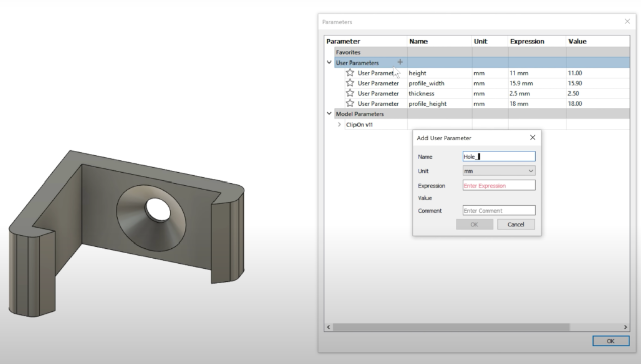 Screenshot of Autodesk Fusion 360's parametric modelling capability