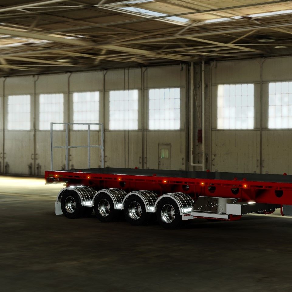 Rendering of a Roadmaster red trailer in a warehouse 