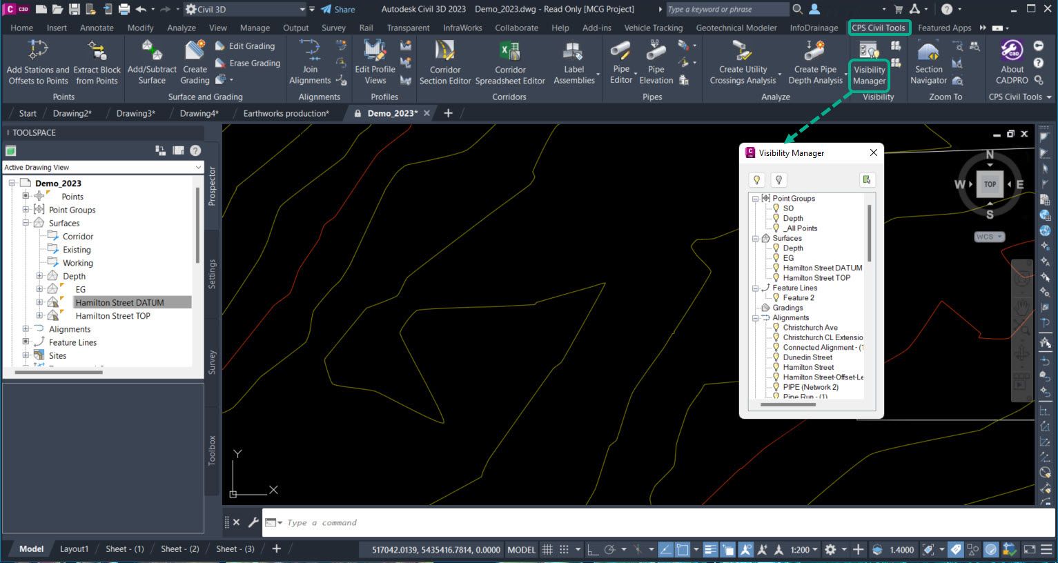 Screenshot of Cadpro Civil 3D tools