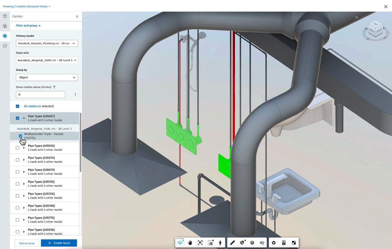 3d model of a pipe system in BIM collaborate software