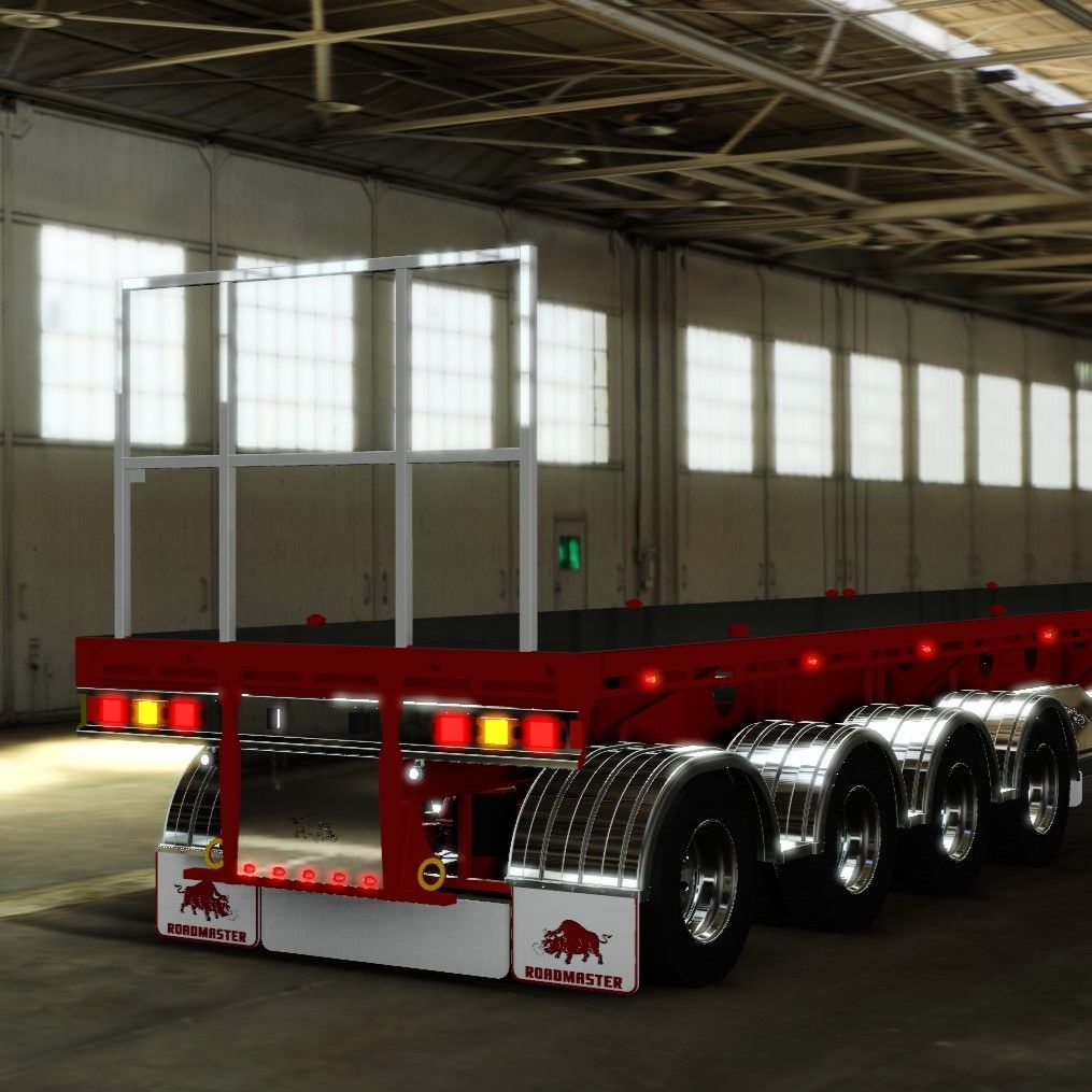 Rendering of a red roadmaster trailer in a warehouse 