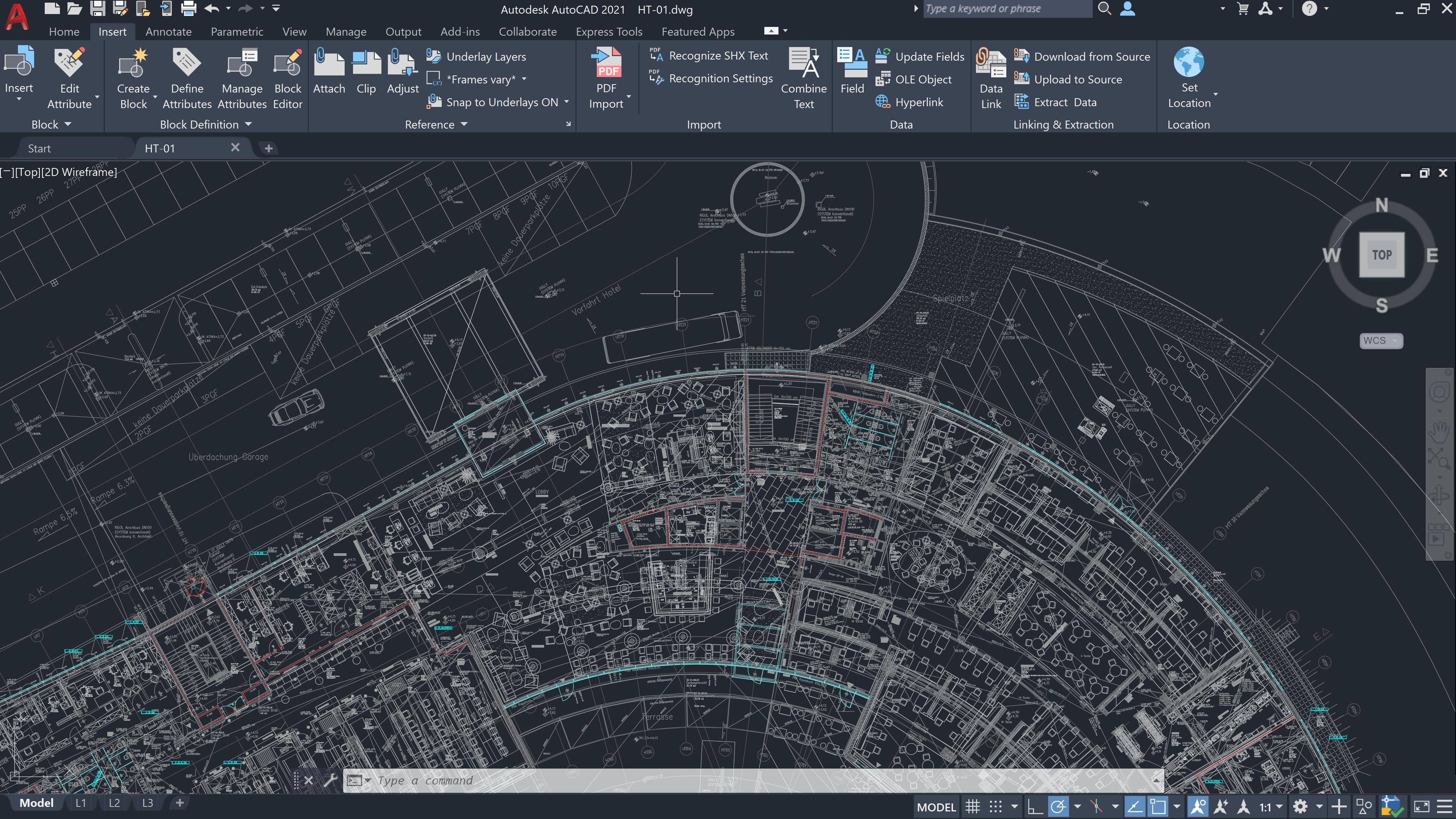 Screenshot of a civil model in Autodesk AutoCAD
