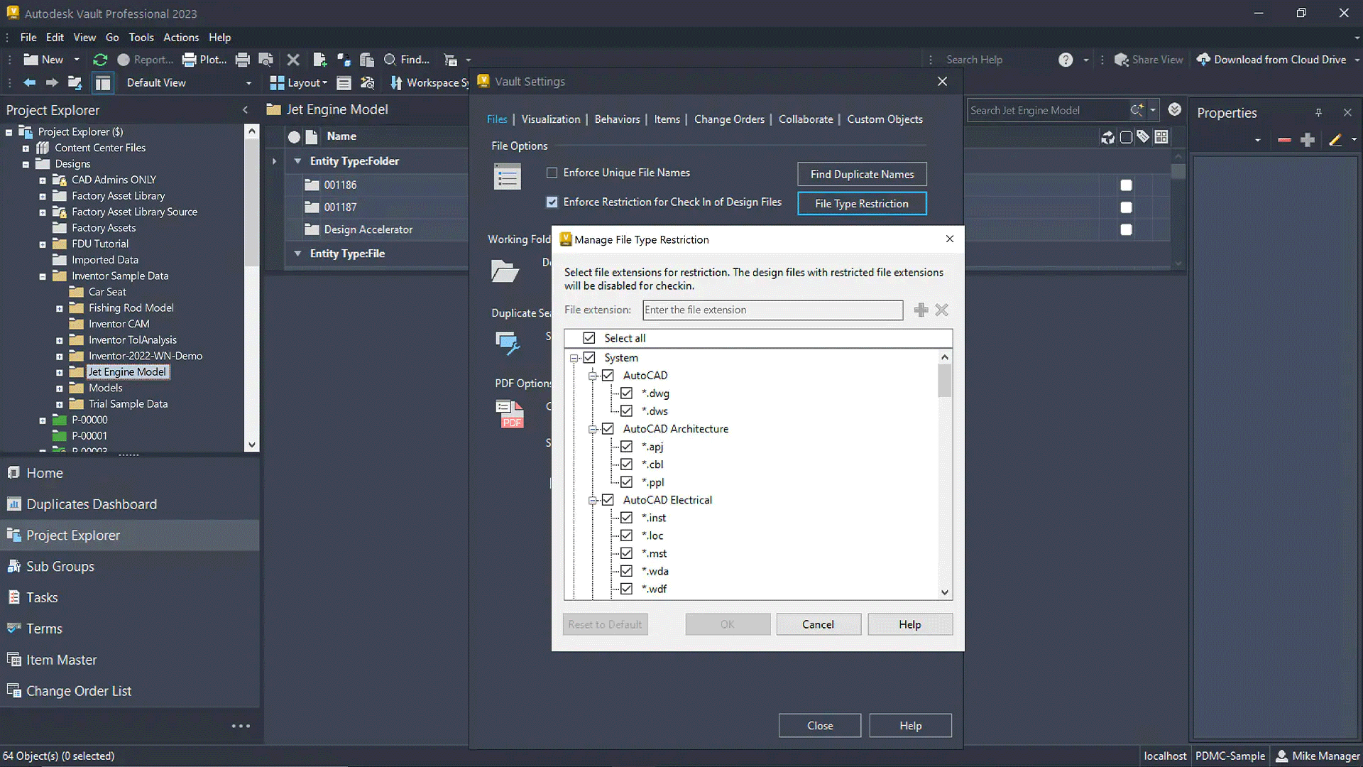 screenshot of popup window appearing in autodesk vault software