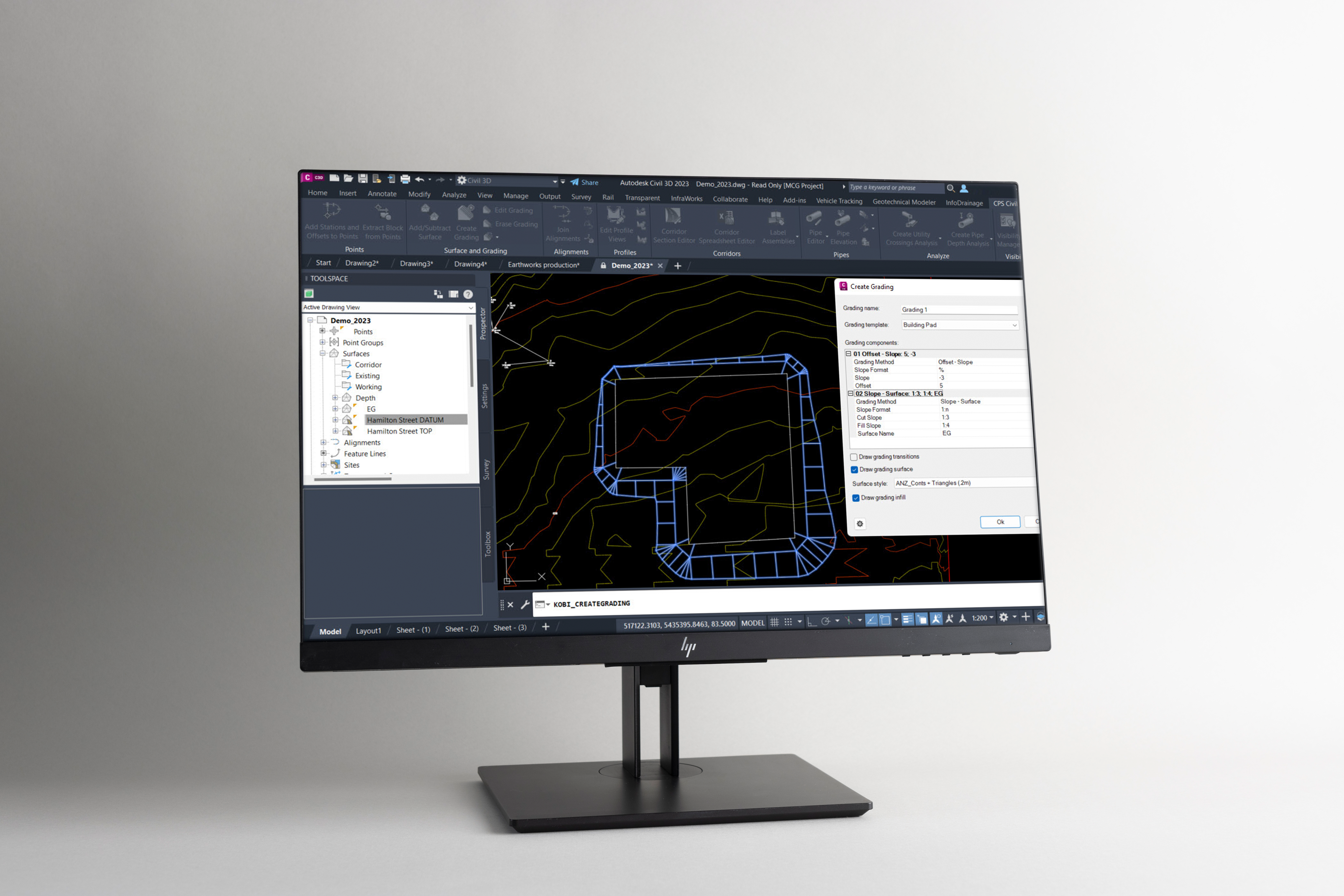 Computer with Cadpro Tools for Civil 3D on screen